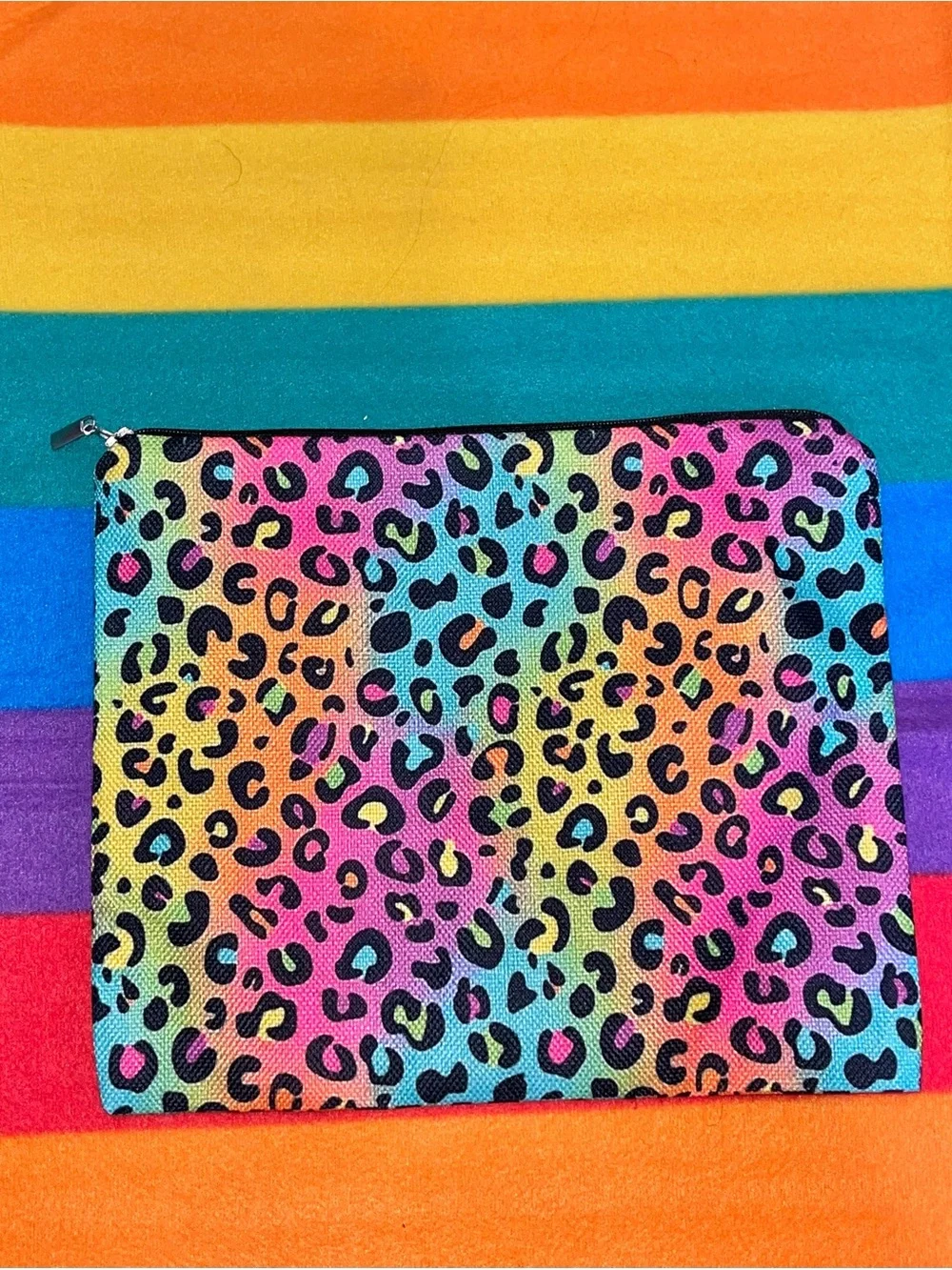 Rainbow Leopard Print Zip Pouch Multicolor, cosmetic bag/pen carrier